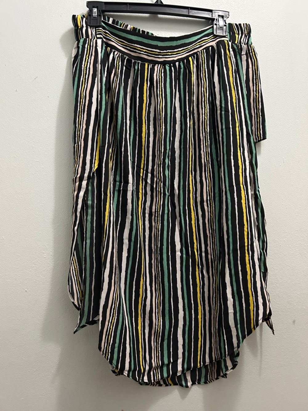 Striped High-Low Midi Skirt in Black, Green & Yellow